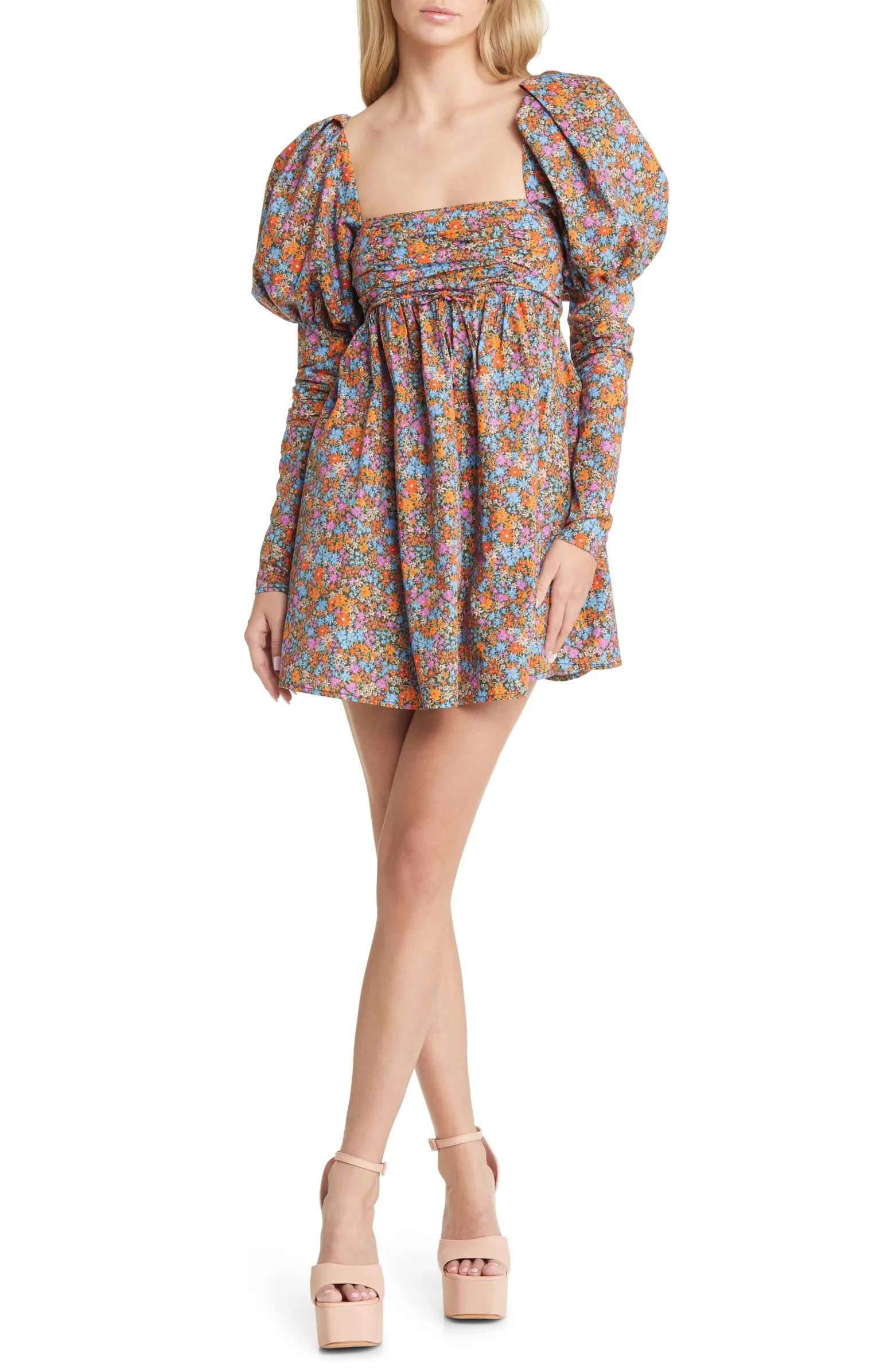 Brittany Floral Long Sleeve Organic Cotton Babydoll Minidress | Nordstrom