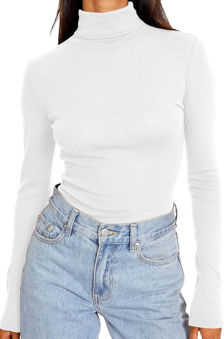 Trendy Queen Women's Turtleneck Long Sleeve Shirts Fall Fashion Basic Layering Slim Fit Soft Ther... | Amazon (US)
