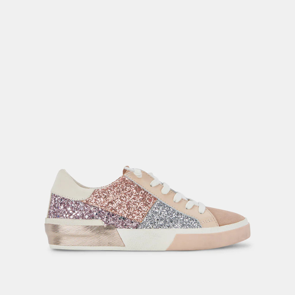 ZINA PATCH SNEAKERS ROSE GOLD MULTI GLITTER | DolceVita.com
