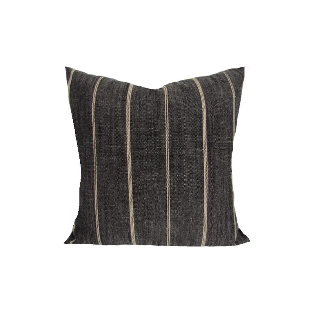 FARMHOUSE PILLOWS, Black Pillow Covers, Charcoal Ticking Throw Pillow Covers for 16x16, 18x18, 20... | Etsy (US)