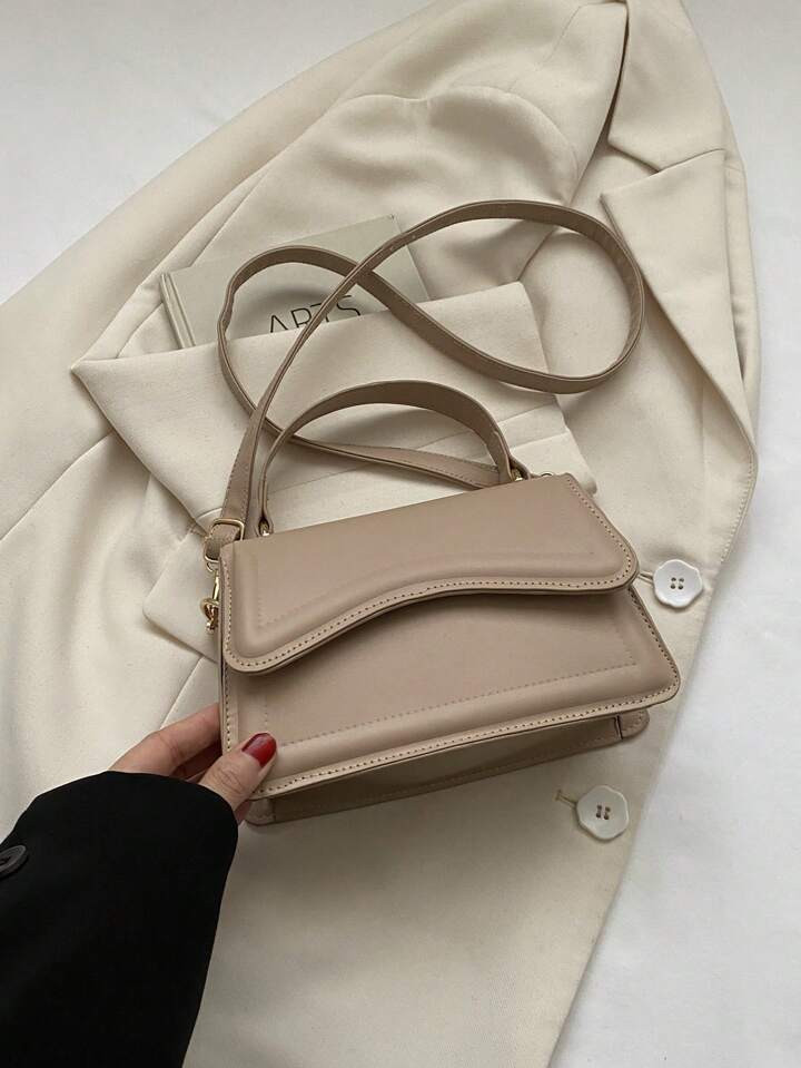 Quadratische Tasche Khaki Klappe, Minimalistisch Griff Oben, PU | SHEIN