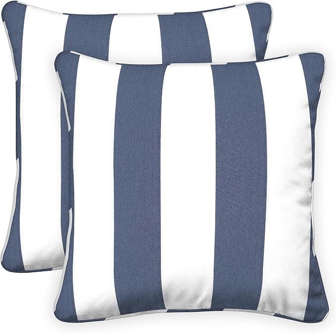 Honeycomb Outdoor Square Toss Pillow Cover Set, 18" W x 18" L, Cabana Stripe Blue & White Slipcov... | Amazon (US)