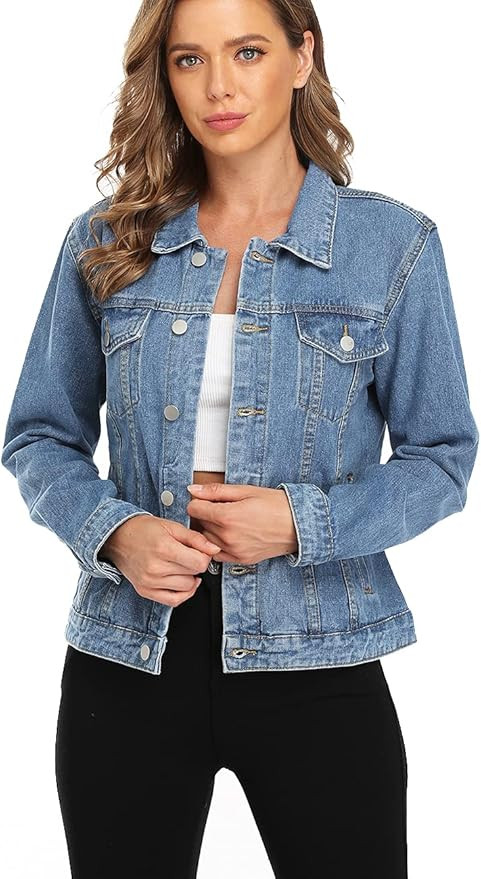 Dilgul Women's Denim Jacket Casual Long Sleeve Basic Button Down Denim Jean Jacket | Amazon (US)