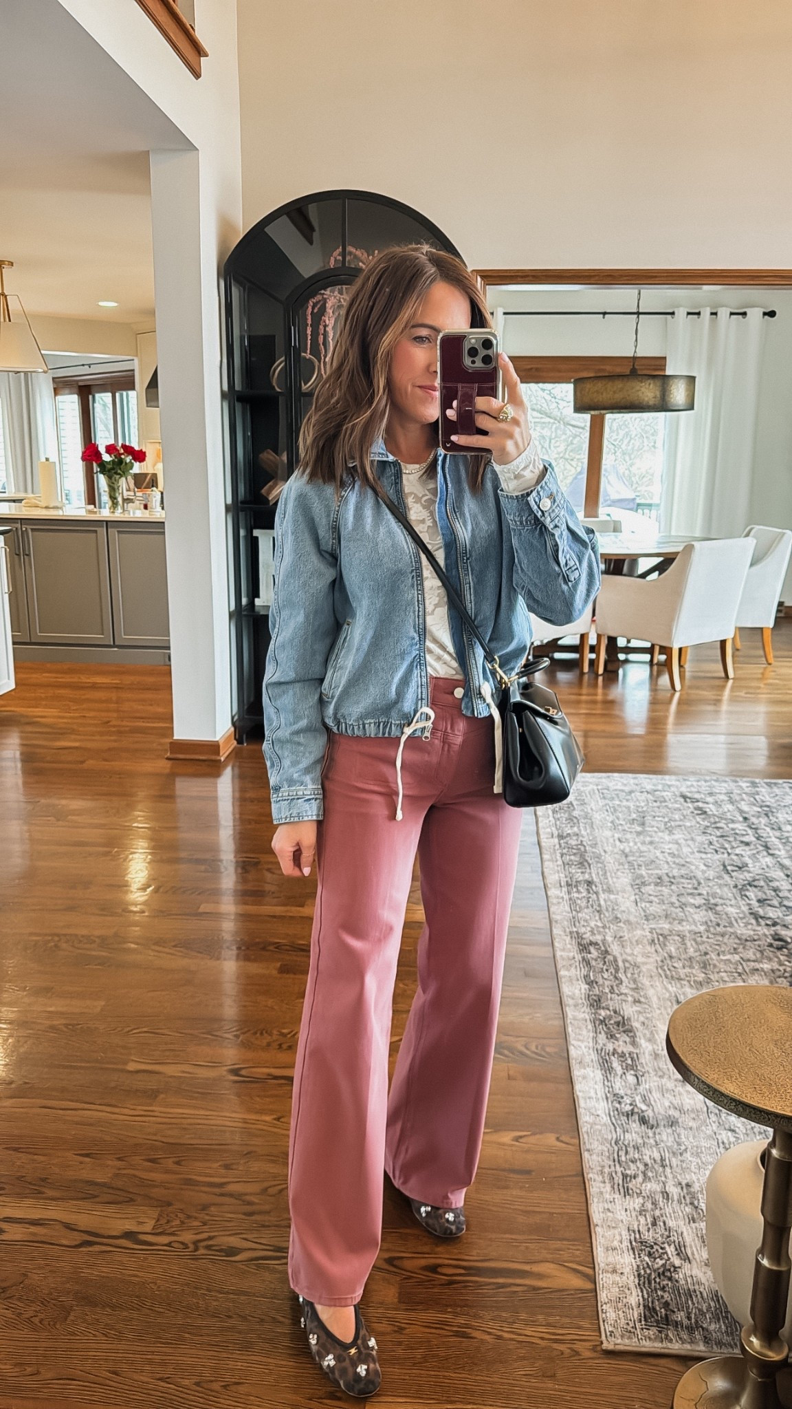 #ootd 
Colored denim 💗 tts, 25 here
XS mesh & floral top
XS denim jacket 
Mesh flats tts 

#LTKootd #LTKOver40 #LTKmomlife