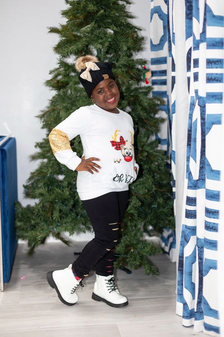 Here's an adorable holiday outfit inspo for your little one! It's from the brand Sparkle in Pink. The set includes a long-sleeved top that features an "Oh Deer" reindeer design on the front and a stretch waistband & distressed legging design. 
#kidsfashion #christmaslook #holidayfashion #casualstyle

#LTKstyletip #LTKHoliday #LTKkids