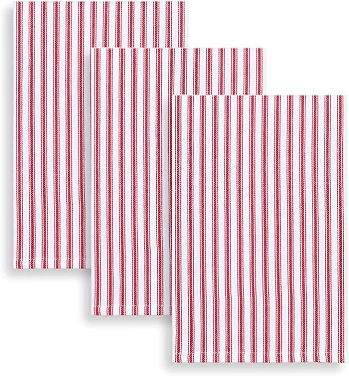 Cackleberry Home Red and White Ticking Stripe Kitchen Towels 18 x 28 Inches 100% Cotton Woven, Se... | Amazon (US)