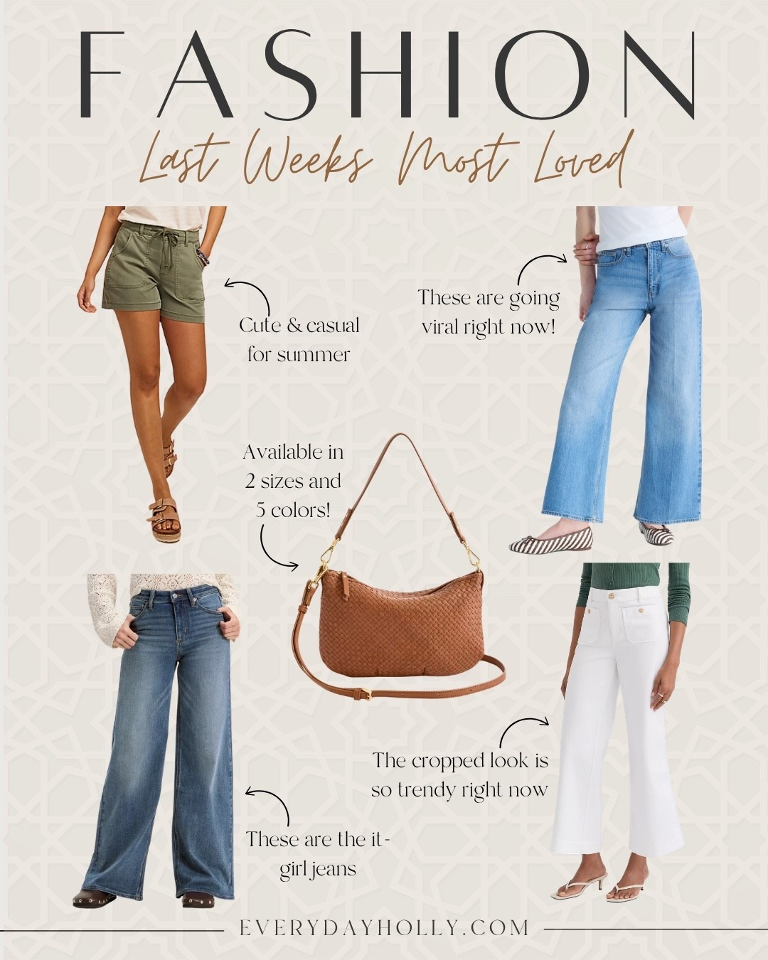 These summer wardrobe staples are a must-have! From casual olive shorts to the perfect it-girl jeans, crisp white cropped pants, and a versatile everyday handbag, these pieces make styling easy and effortless for summer. Available in multiple sizes and colors, you’ll want to grab them before they sell out! 

Summer outfits, Casual summer style, Summer wardrobe staples, Olive shorts, Wide leg jeans, Cropped pants, Everyday handbag, Trending summer fashion, Summer essentials, EverydayHolly

#LTKSeasonal #LTKPetite #LTKOver40