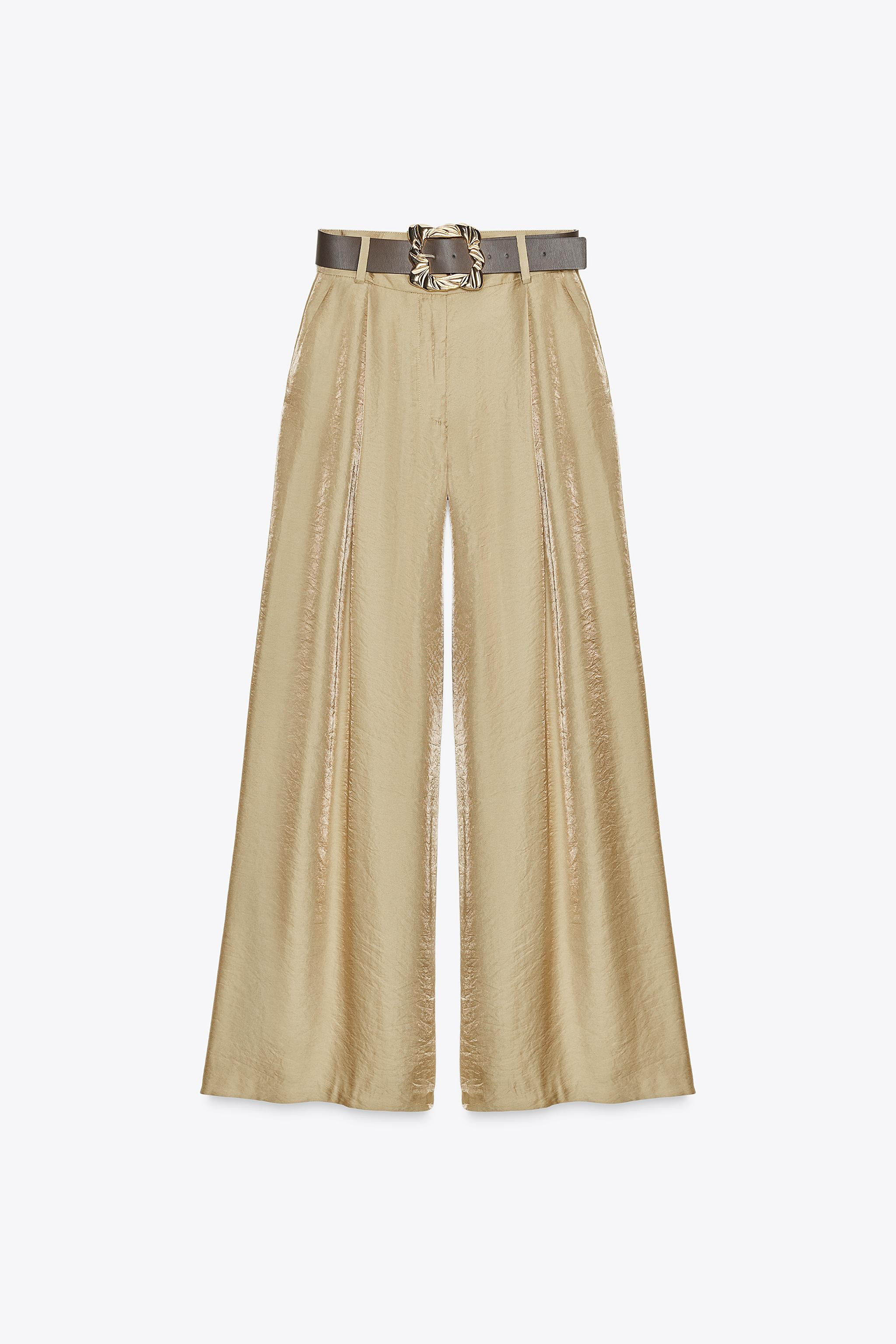 SATIN WIDE LEG BELTED PANTS | Zara US