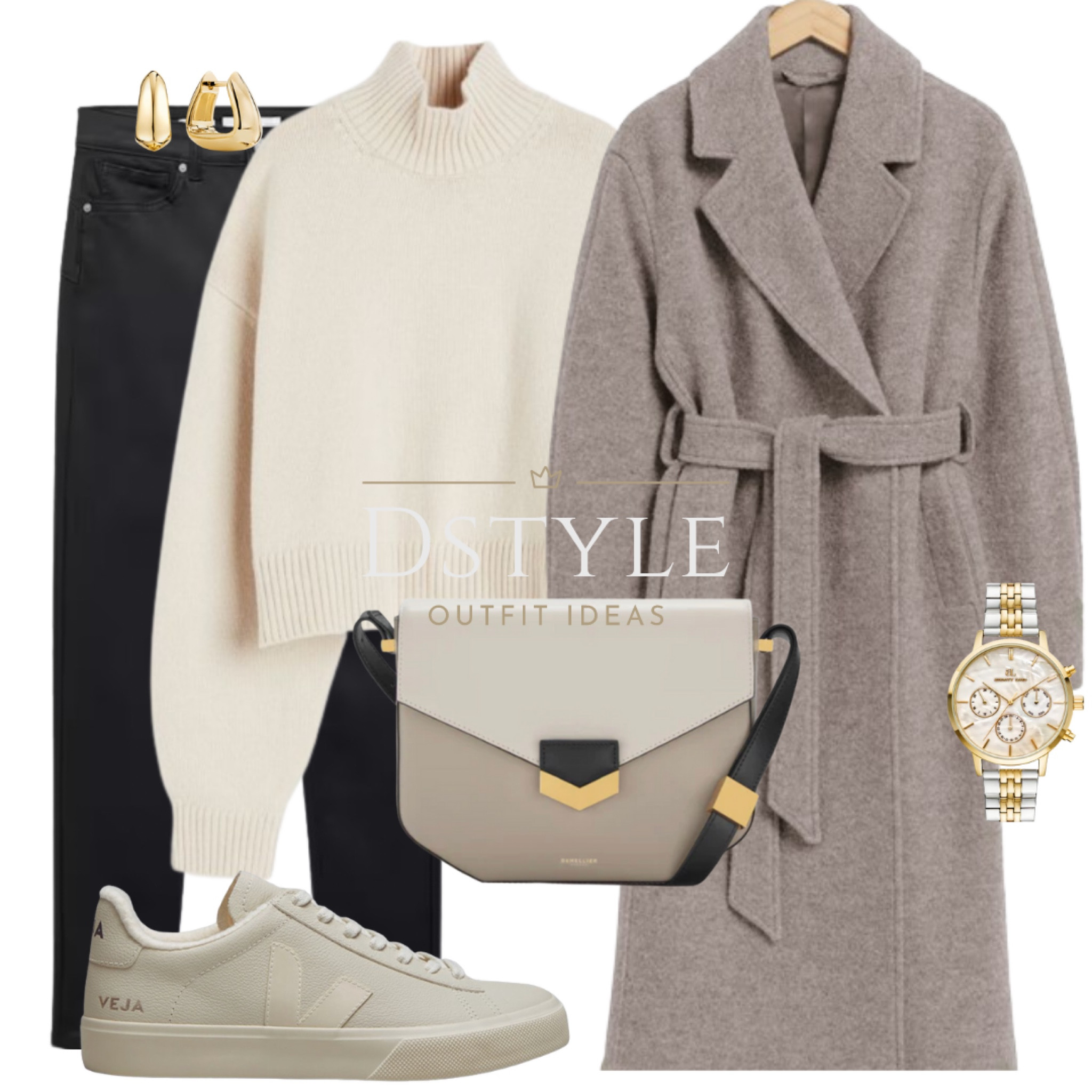 Winter chic in oversized vibes: light beige turtleneck, sleek black waxed skinny jeans, and a belted wool coat. Grounded in style with Veja Campo winter sneakers and a matching bag from DeMellier London. #CozyElegance #WinterFashion #OOTD

#LTKSeasonal #LTKfindsunder50 #LTKshoecrush