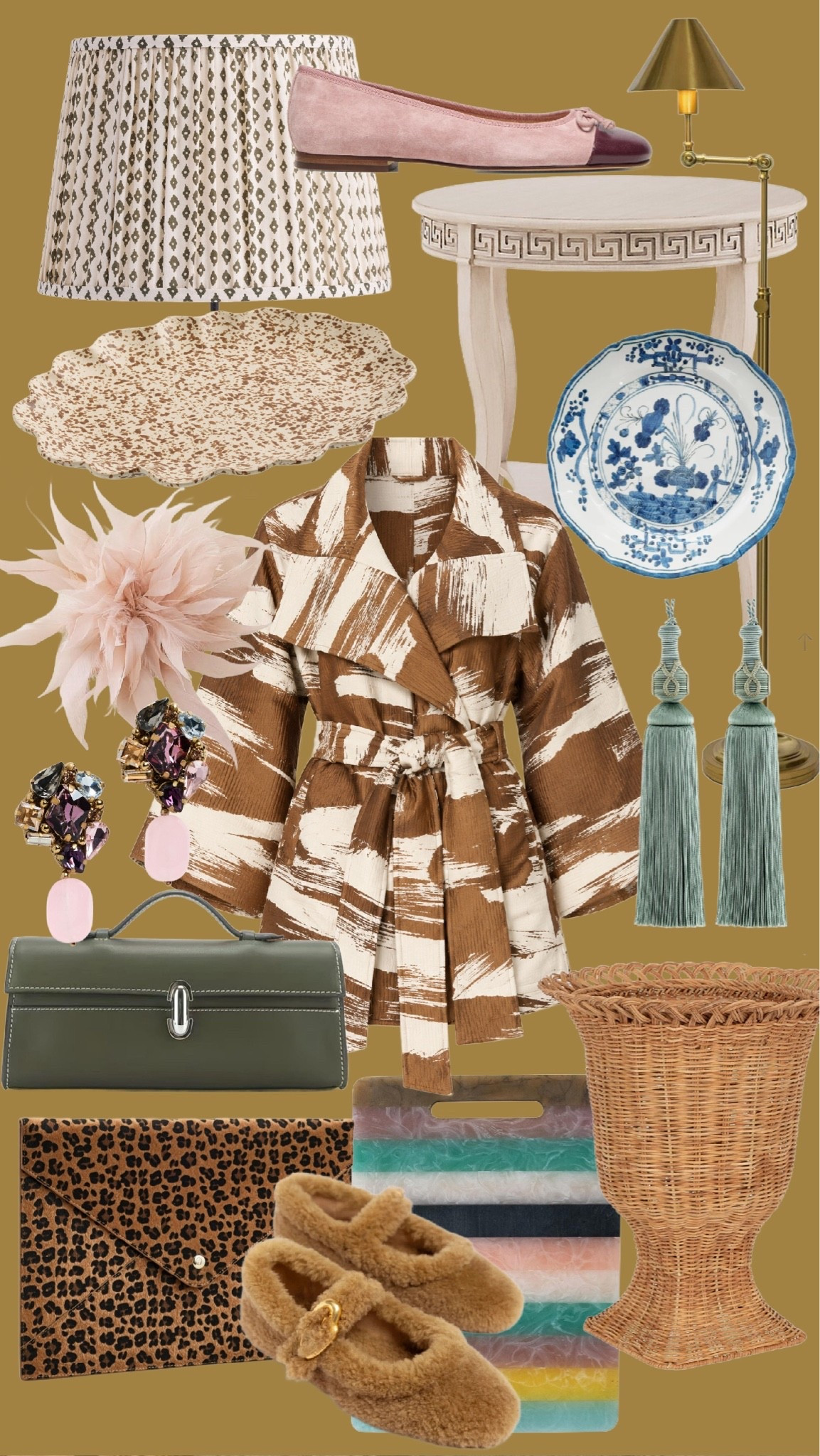 The Broke Brooke Daily Finds! 

A little bit of everything I’m loving for fall! Rich chocolate browns, soft blush pinks, timeless blue and white, and classic statement pieces for your wardrobe and home.

SHOP THE FINDS:

1. Brown & Cream Printed Mini Skirt
2. Blush Pink Suede Ballet Flats
3. Antique Brass Table Lamp
4. White Greek Key Accent Table
5. Brown Speckled Scalloped Serving Platter
6. Blue & White Chinoiserie Decorative Plate
7. Blush Pink Feather Flower Accessory
8. Brown & Cream Printed Belted Jacket
9. Statement Gemstone Drop Earrings
10. Sage Green Leather Top-Handle Handbag
11. Light Blue Decorative Tassels
12. Woven Wicker Pedestal Basket
13. Leopard Print Clutch
14. Tan Shearling Slippers with Gold Hardware
15. Multicolored Marble Serving Board

HASHTAGS:

#LTKStyleTip #LTKHome #FallFashion #GrandmillennialStyle @Shopbop @Wayfair @Larroude @HSN