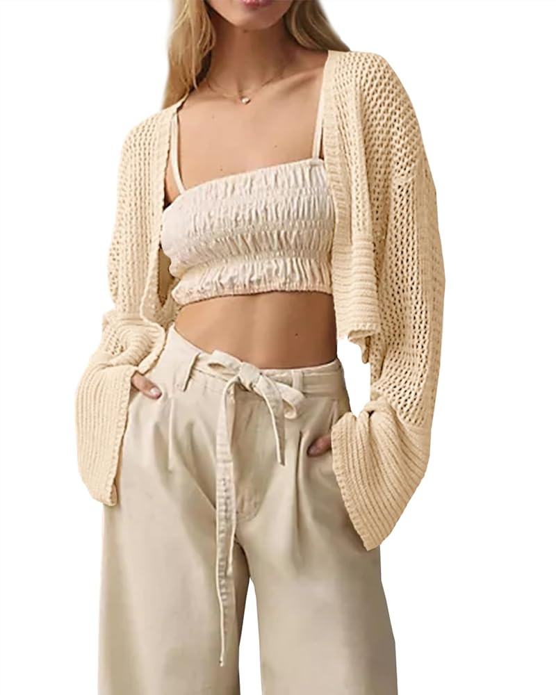 Cropped Cardigan Sweaters for Women Kimonos Boho Lightweight Summer Open Front Knit Cardigan Oute... | Amazon (US)