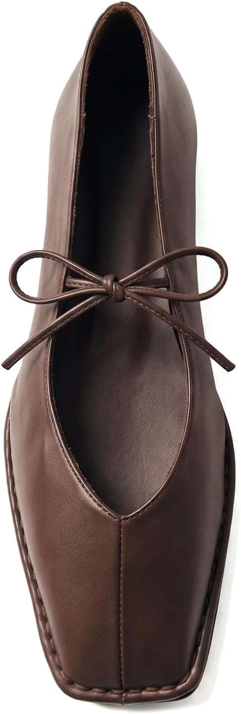 Lace Up Square Toe Ballet Flats for Women Cute Bow Slip On Mary Jane Flats | Amazon (US)