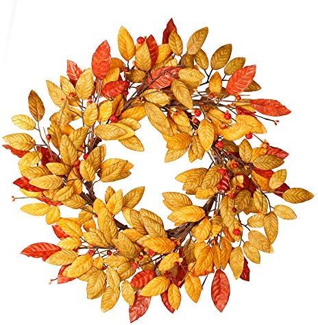 18Inch Fall Wreath Front Door Decor Wreath Fall Decorations Autumn Leaves Wreath Harvest Wreath | Amazon (US)