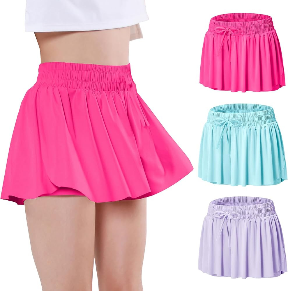 EXARUS Girls Butterfly Shorts Flowy Athletic 2 in 1 Tennis Gym Cheer Skirt Skort Dance Running Pr... | Amazon (US)