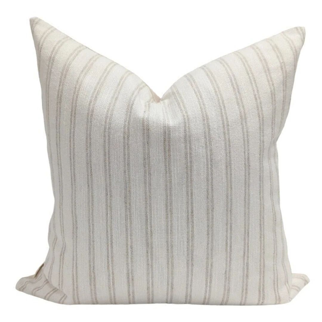 White Stripes Linen Pillow, Striped Pillow White and Beige, Organic Home Decor, Linen Throw Pillo... | Etsy (US)