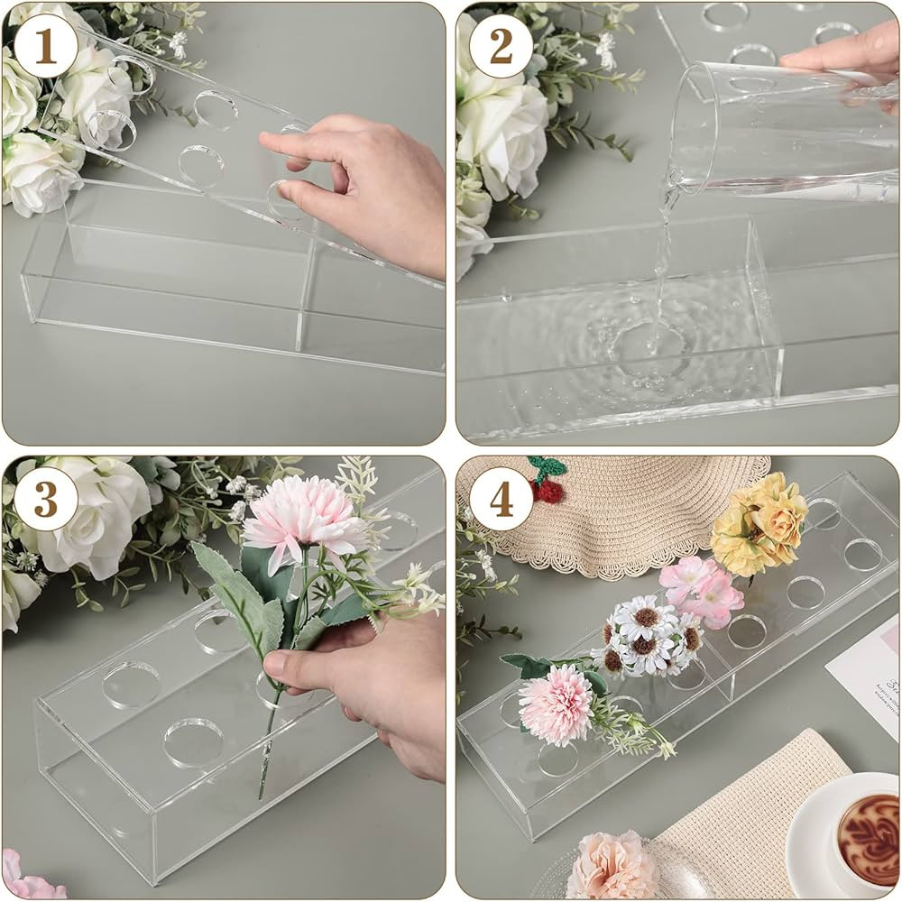 Flower Vase Acrylic Rectangular Floral Centerpiece for Dining Table 15.7 Inch Long Rectangle Vase... | Amazon (US)