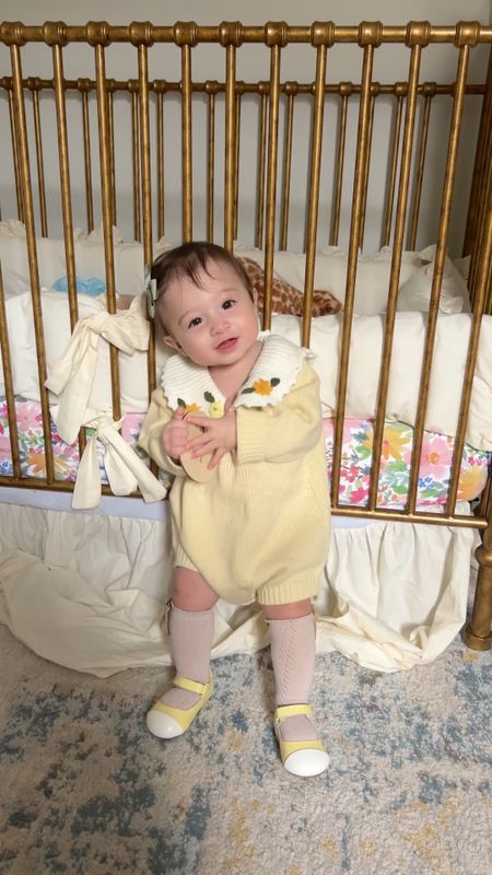 Yellow sweater romper. Baby girl outfit. Easter outfit. 

#LTKkids #LTKbump #LTKbaby
