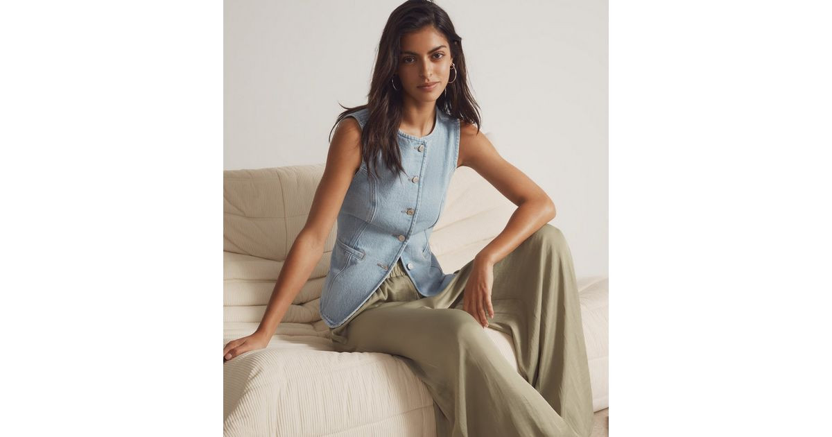 Blue Panelled Longline Denim Waistcoat | New Look | New Look (UK)