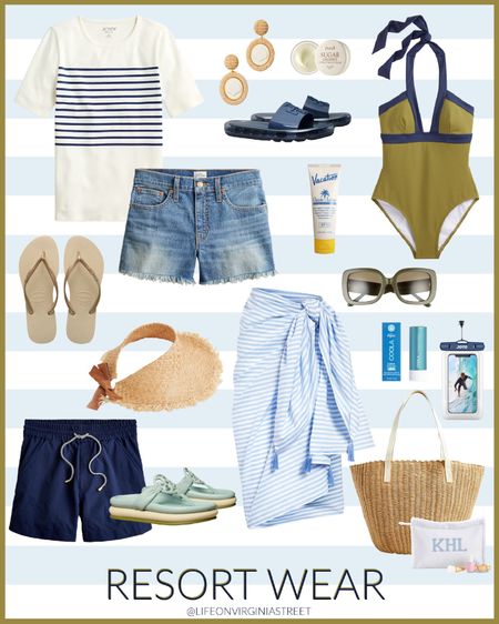 The cutest new resort wear outfit finds, perfect for your next beach vacation! Includes a halter one-piece swimsuit, striped sarong, straw tote bag, striped tee shirt, cutoff jean shorts, paddle shorts, sunscreen, flip flops and the cutest pool slides! 

.vacation outfits, beach clothes, coverup ideas, beach hats, spring break outfits

#ltkseasonal #ltkswim #ltktravel #ltkunder50 #ltkunder100 #ltkstyletip #ltksalealert #ltkcurves #ltkhome #ltkfind #ltkbeauty #ltkshoecrush #ltkitbag 

#LTKswim #LTKSeasonal #LTKtravel
