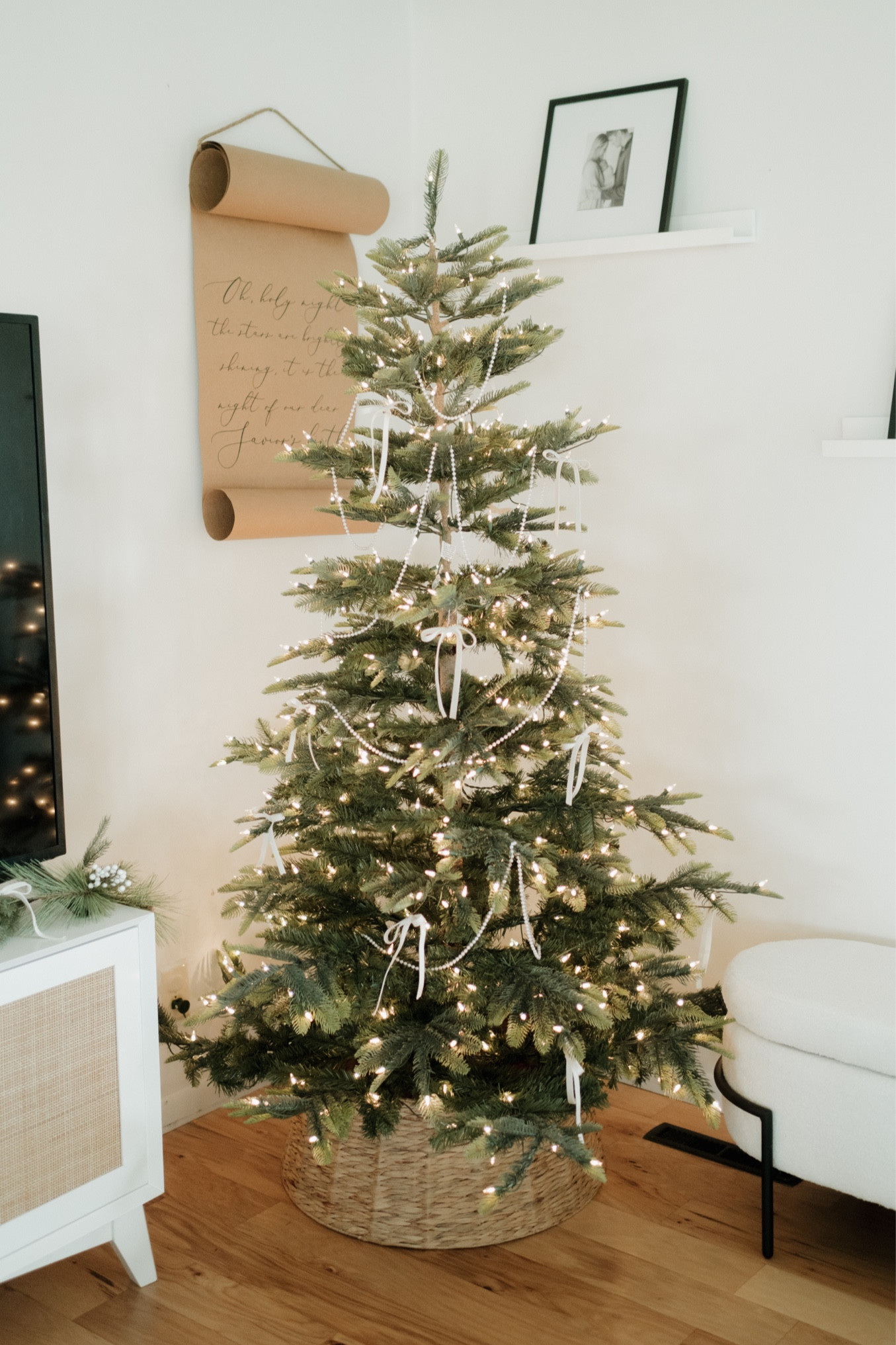 Our Christmas tree set up 🌲 featuring my DIY pearl garland + bow ornaments!

#LTKSeasonal #LTKHoliday