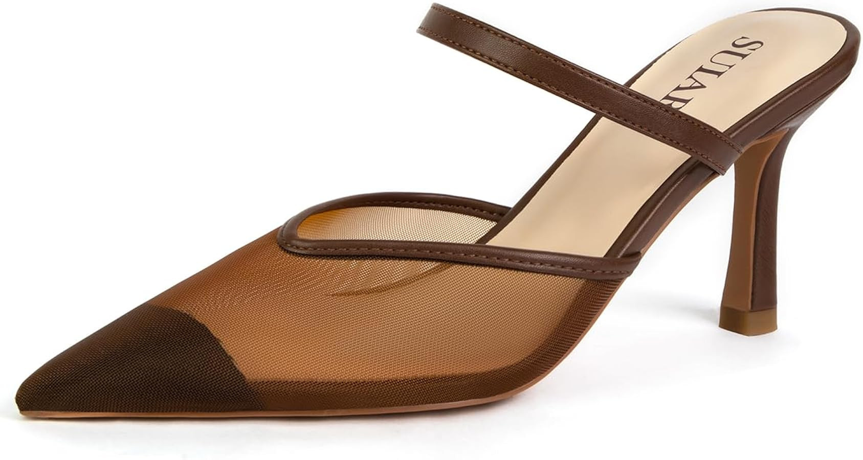 Mesh Kitten Heels for Women Pointed Closed Toe Mule Heeled Sandals Sexy Slip On Dress Pumps | Amazon (US)