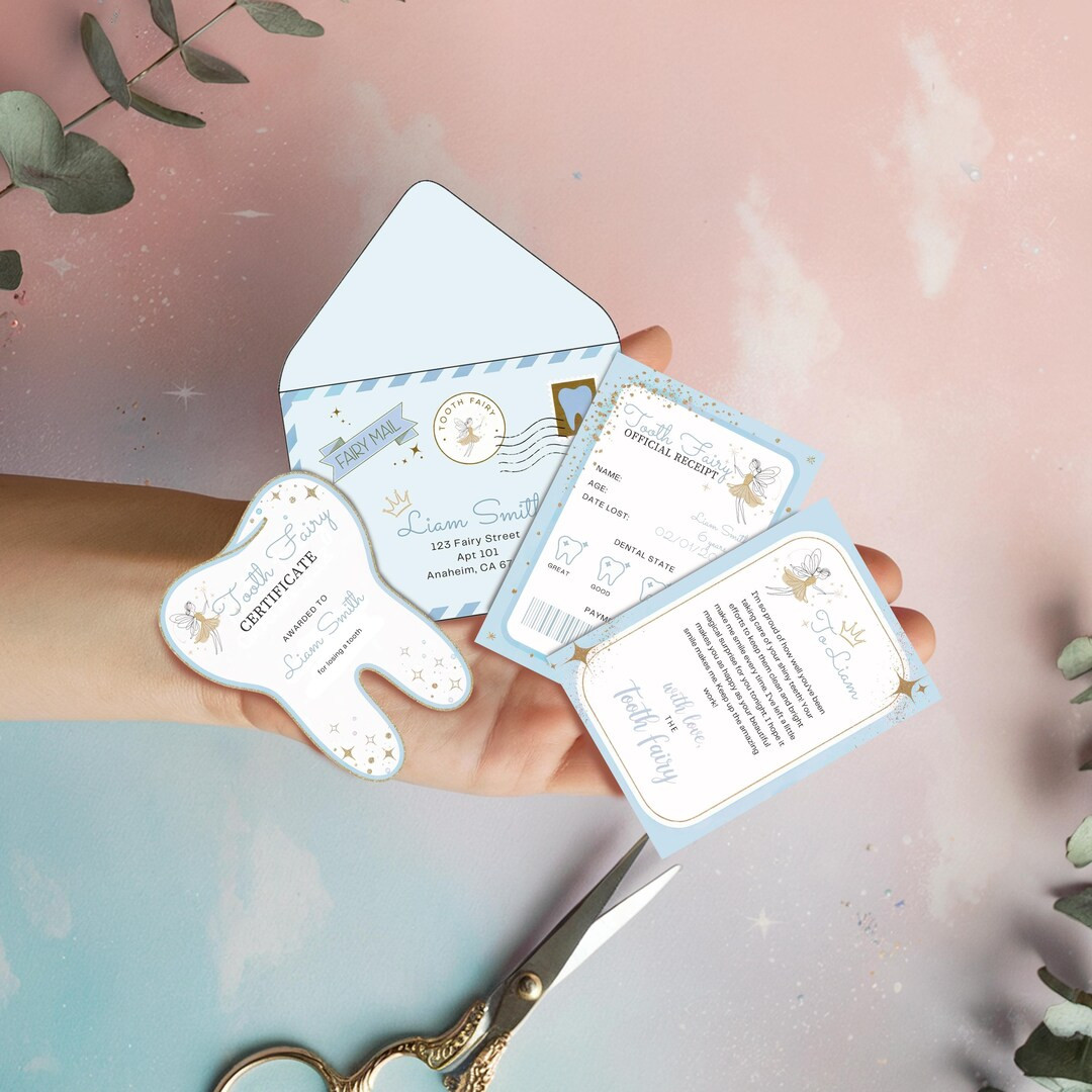 Printable Tooth Fairy Kit Blue, Mini Tooth Fairy Letter Set With Envelope, Certificate, Receipt a... | Etsy (US)