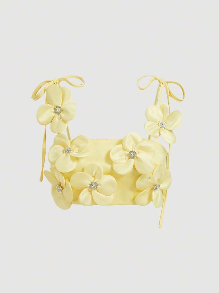 Aveloria Rosie White Sweet & Delicate 3D Floral Backless Camisole Top Cute Funny Shirts  | SHEIN