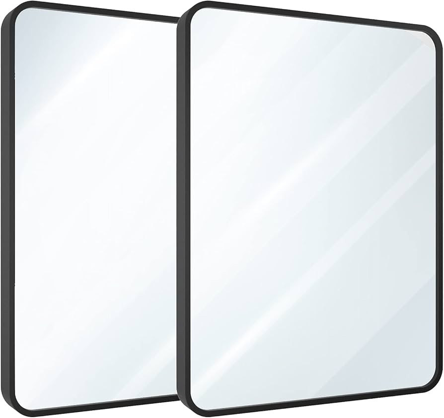 USHOWER 2-Pack Black Mirrors 24 x 36 Inch for Bathroom, Metal Frame Rectangle Mirror, Modern Farm... | Amazon (US)