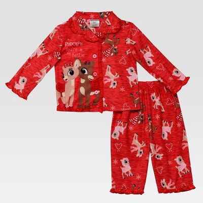 Baby Girls' Rudolph the Red-Nosed Reindeer Coat Pajama Set - Red | Target