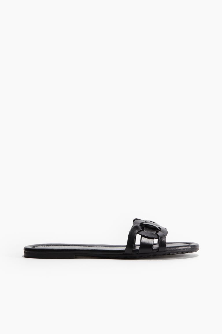 Leather sandals - No heel - Black - Ladies | H&M GB | H&M (UK, MY, IN, SG, PH, TW, HK)