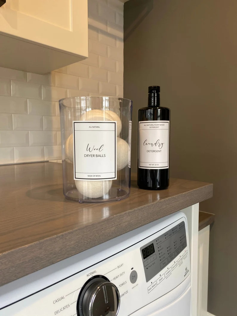 Wool Dryer Ball Label | Glass Bottle Label | Cleaner label | Essential oil safe bottle label | Ba... | Etsy (US)