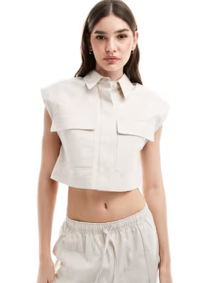ASOS DESIGN crop utility clean shirt in stone co-ord | ASOS (Global)