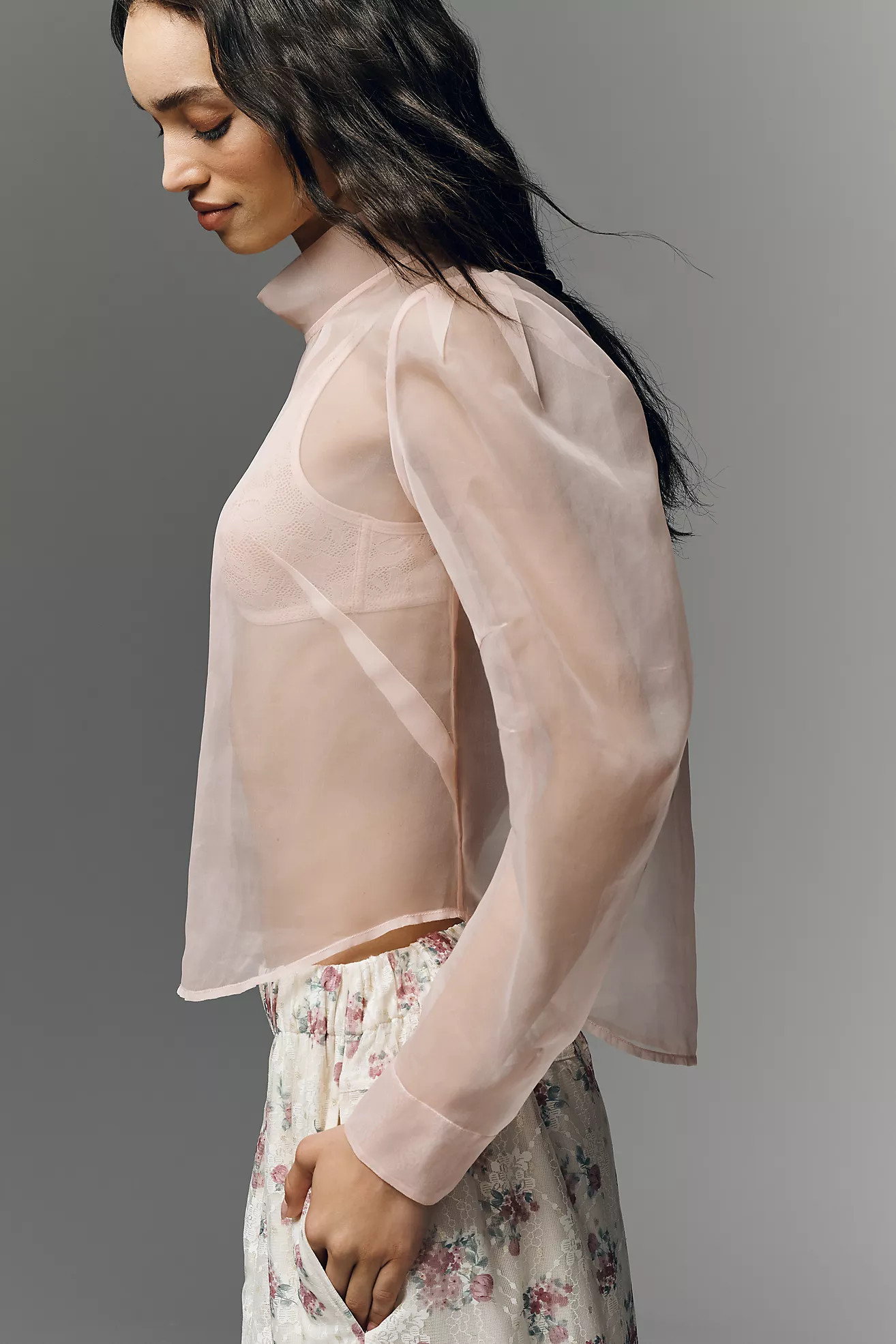 Maeve Sheer Long-Sleeve High-Neck Blouse | Anthropologie (US)