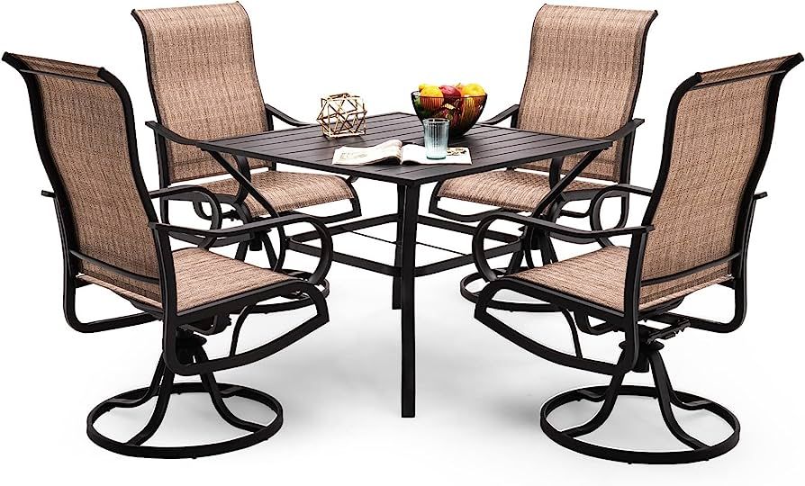 UDPATIO Patio Dining Set for 4, Outdoor Dining Set, 5 Piece Outdoor Table and Chairs with 4 Swive... | Amazon (US)
