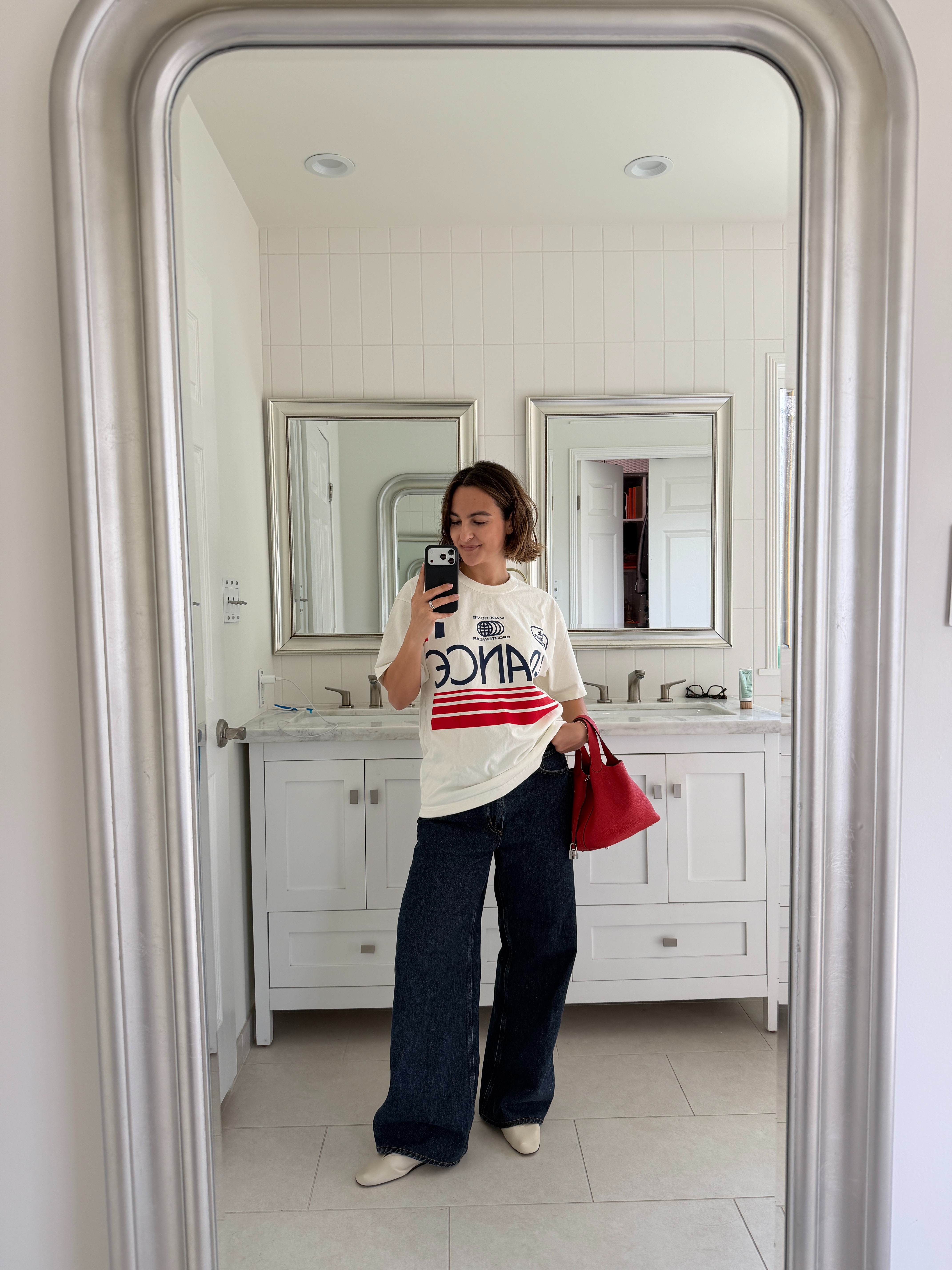 Today's easy outfit for running errands and grabbing lunch! These low rise baggy jeans are a new favorite. Sized wayy up in the tee!  

 #LTKdayinmylife #LTKootd