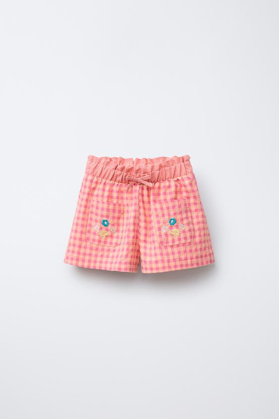 EMBROIDERED PLAID SHORTS | Zara US