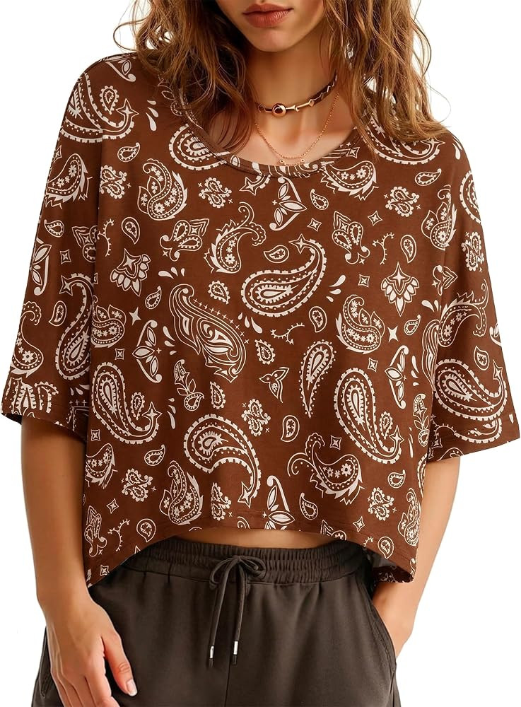 Tankaneo Womens Oversized T-Shirts Cropped Summer Casual Short Sleeve Loose Fit Tee Tops | Amazon (US)