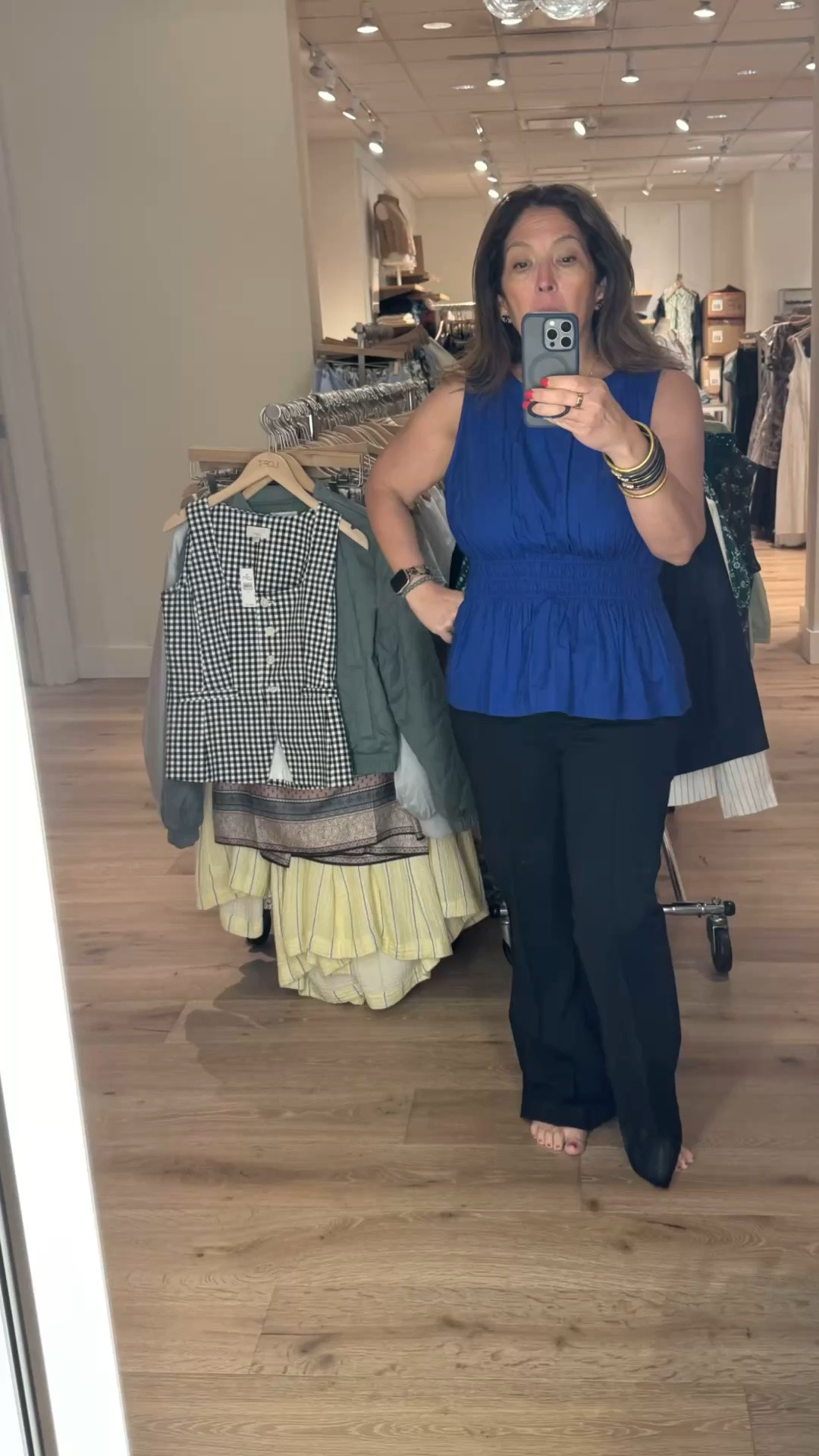 Loved this fun peplum top. The color is such a beautiful blue. It’s 50% off right now. True to size. Tried on a large but could use a petite. 
The pants are also 50% off. The pants run a little small. You may want to size up. They are stretchy and have a fun flare at the bottom. Great work pants.

#LTKootd #LTKSaleAlert #LTKWorkwear