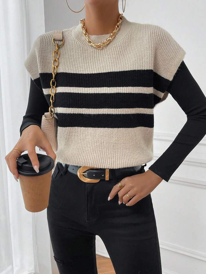 SHEIN Frenchy Striped Pattern Sweater Vest Without Tee | SHEIN