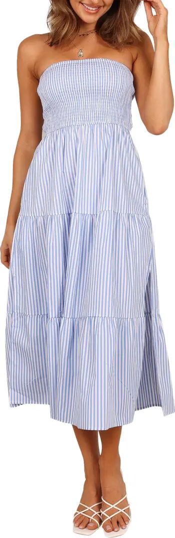 Maisie Stripe Smocked Strapless Midi Dress | Nordstrom
