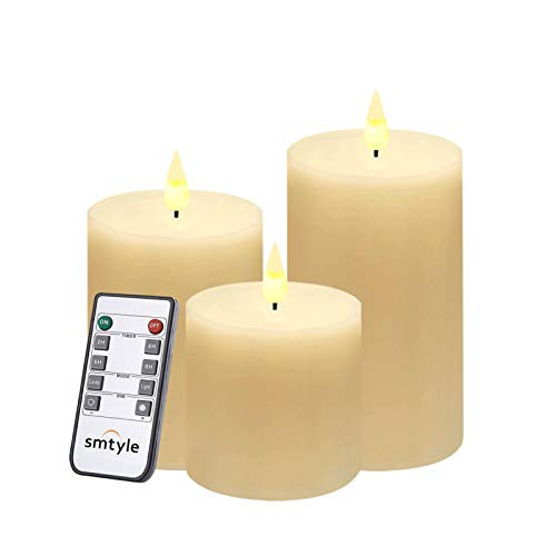 smtyle Flameless Pillar Candles 4 5 6 Set of 3 Led Flickening Pillar Candles with Battery Operated for Festival Celebration Ivory | Amazon (US)