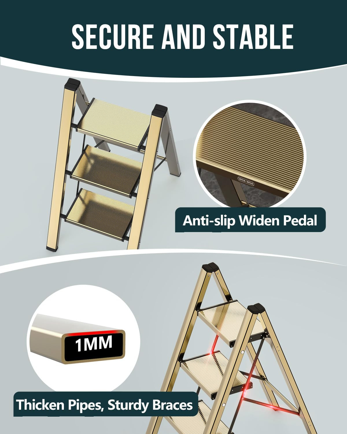 WOA WOA Step Ladder, 3 Step Foldable Step Stool with Widen Pedals, Portable Home Ladders for Kitc... | Amazon (US)