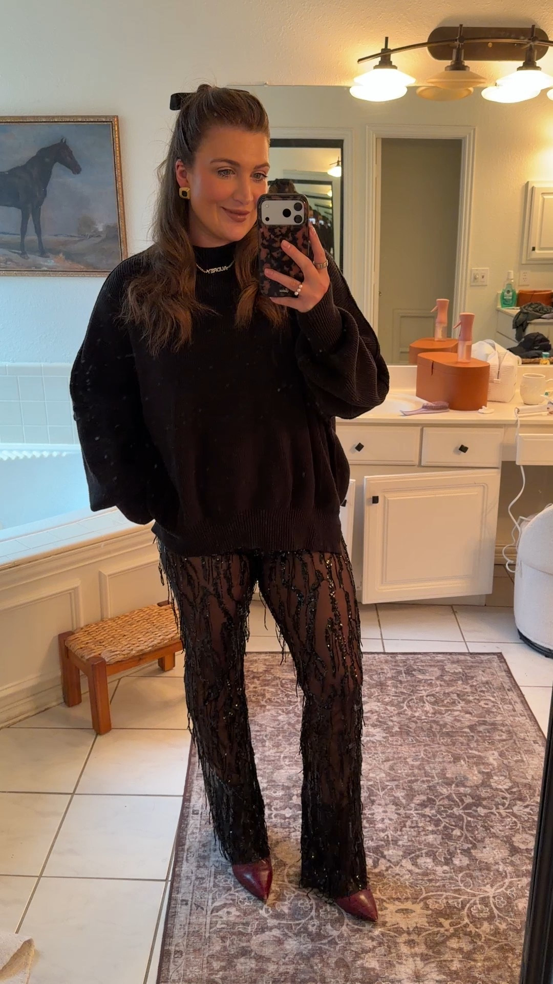 Holiday ootn!🖤🖤✨✨ Wearing medium in pants. And the sweater is like 5 years old it’s one of my all time favorites! 

#LTKgrwm #LTKselfcare #LTKHoliday