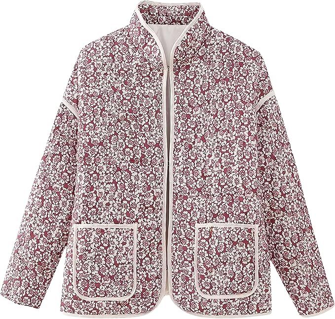 Omoone Women's Cropped Floral Quilted Jacket Cardigan Printed Lightweight Open Front Padded Puffe... | Amazon (US)