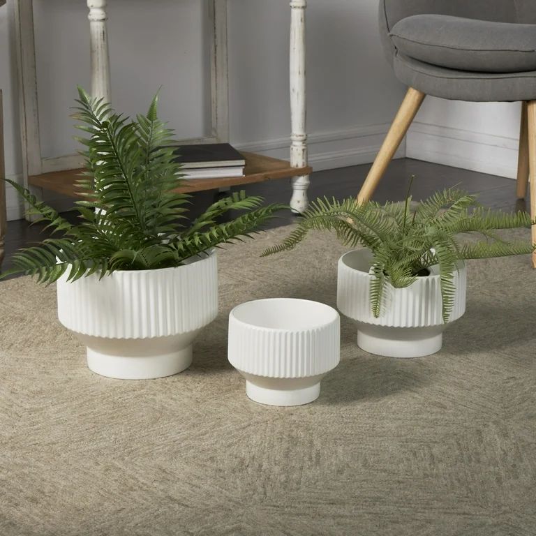 DecMode 10", 8", 7"W Wide White Ceramic Planter with Linear Grooves and Tapered Bases (3 Count) | Walmart (US)