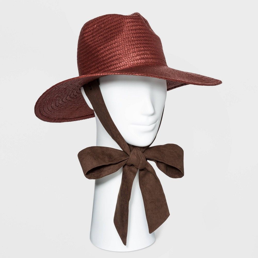 Women's Straw Panama Hat with Ties - Universal Thread Rust, Red | Target