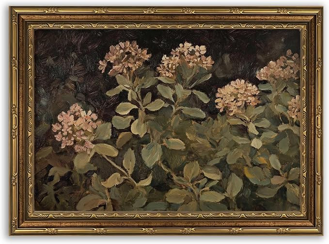 Vintage Gold Framed Dark Hydrangea Canvas Wall Art, Moody Flowers Botanical Painting Picture Wall... | Amazon (US)