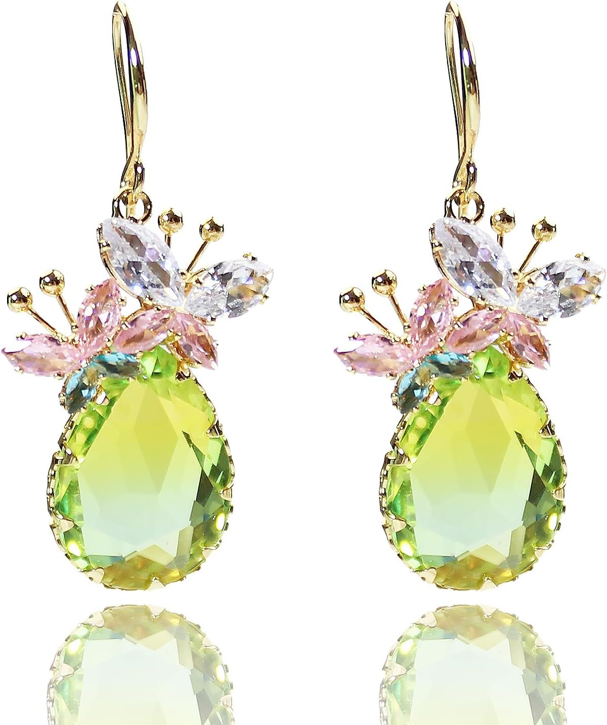 Crystal Teardrop Dangle Butterfly Earrings for Women, Clear CZ Dangling Statement Earrings Jewelry Gift For Party | Amazon (US)