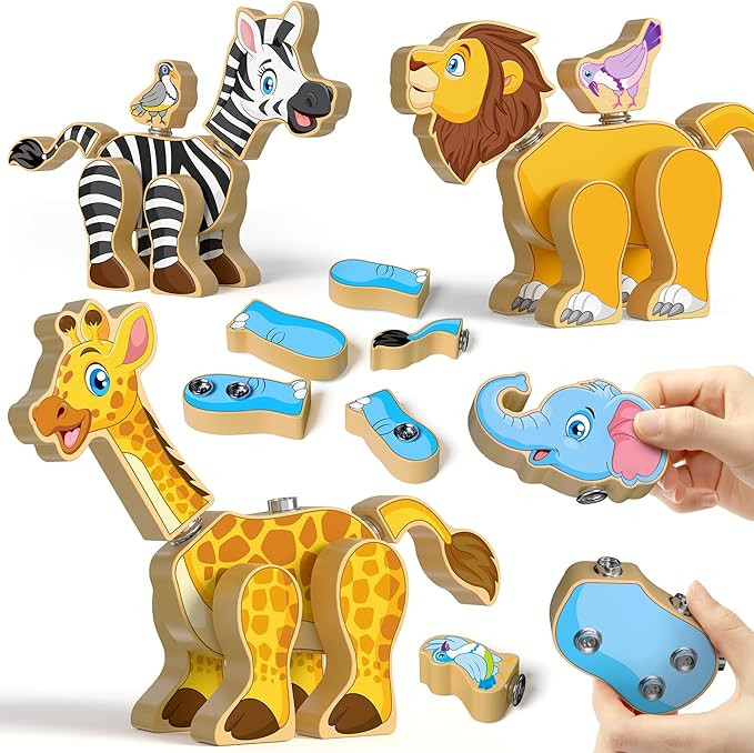 Coogam Wooden Snap Together Building Toy, Take Apart Construction Builders, Assembly Animal Build... | Amazon (US)