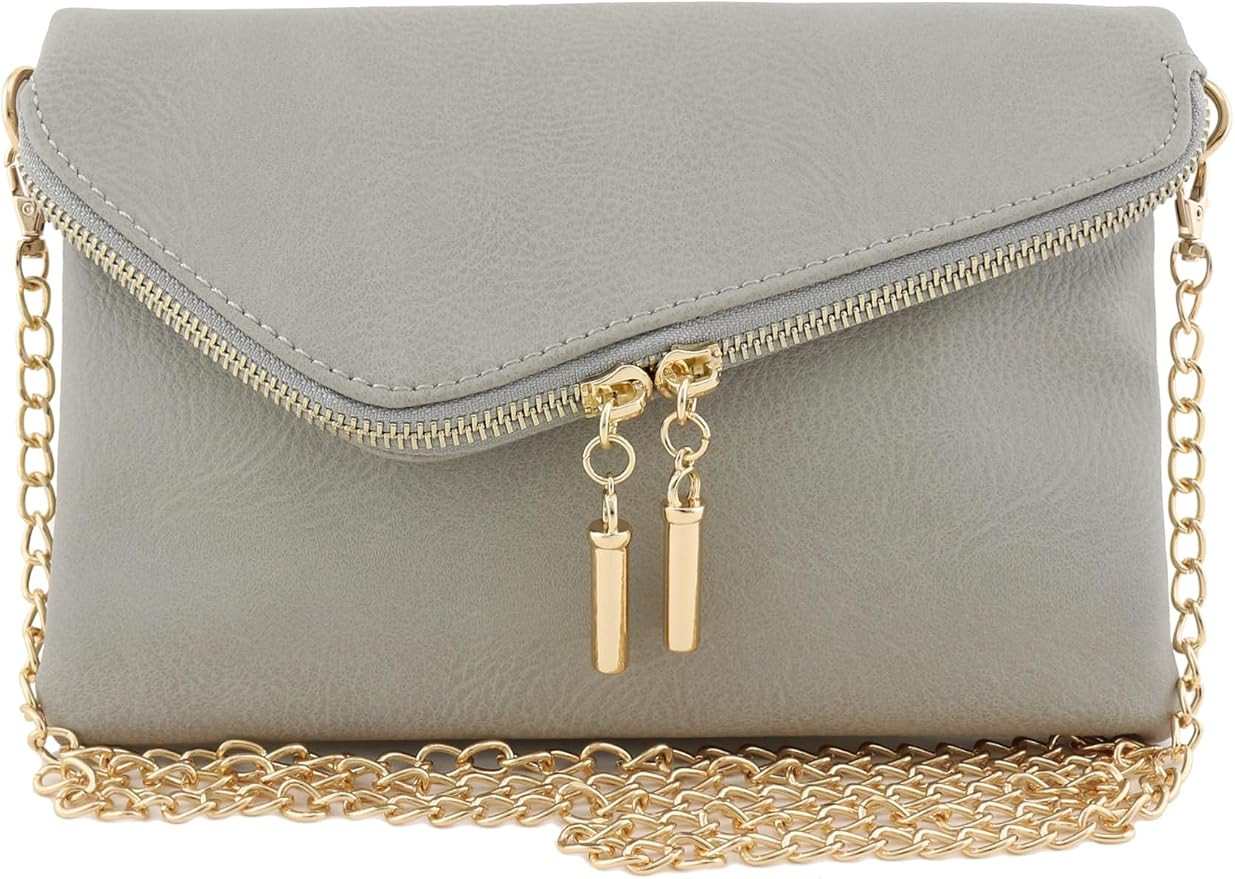 FashionPuzzle Envelope Wristlet Clutch Crossbody Bag with Chain Strap (Grey) One Size | Amazon (US)